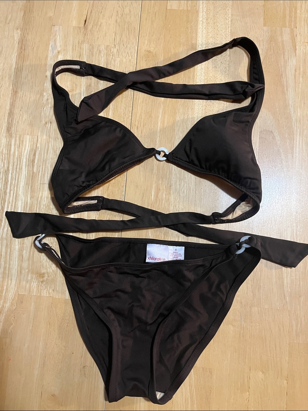 Xhilaration Brown Tie-Back Bikini with Plastic Ring Accents - Juniors - Small